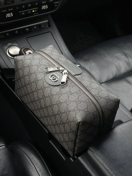 Мужской несессер косметичка Gucci мужской кожа графитовый 108450-2