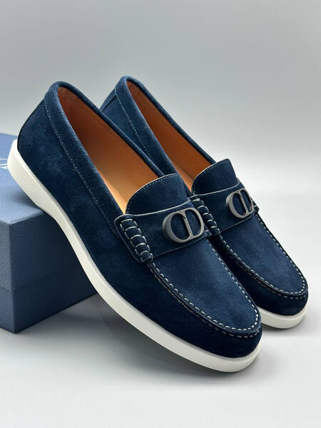 Мужские лоферы Christian Dior мужской замша синий 190703-5
