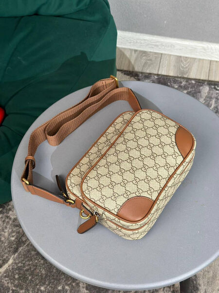 Мужская сумка мессенджер Gucci мужской кожа бежевый 180203-4