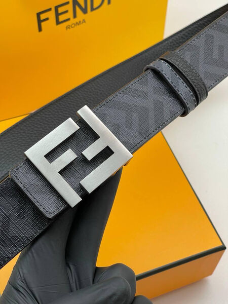 Мужской ремень двухсторонний Fendi мужской кожа черный 135017-8
