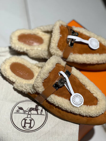 Мюли Hermès женский замша бежевый 128298-5
