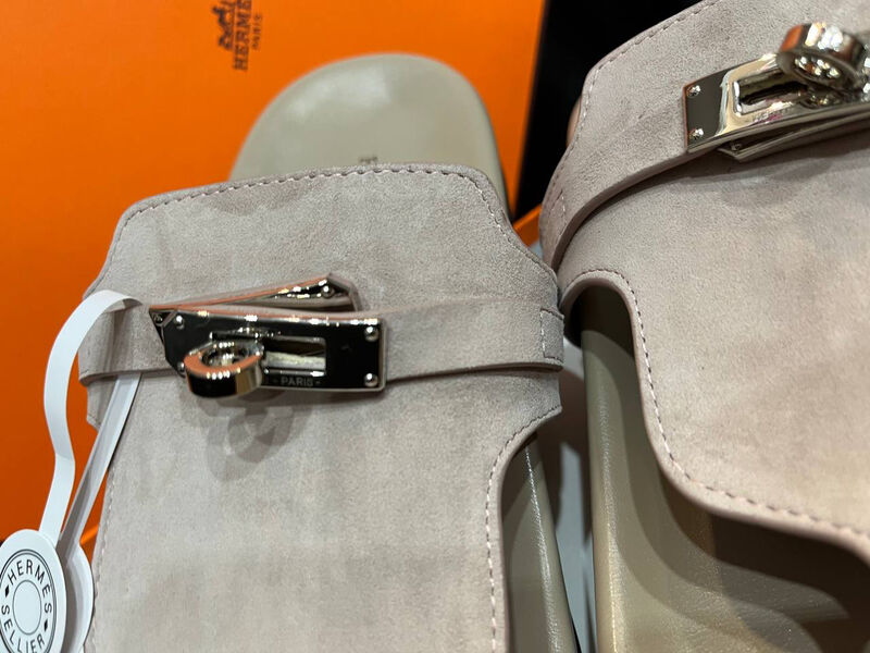 Шлепки Hermès женский замша графитовый 155351-3