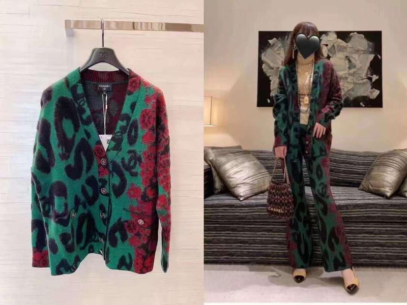 Кардиган Chanel женский вязаная ткань болотный 122357-4