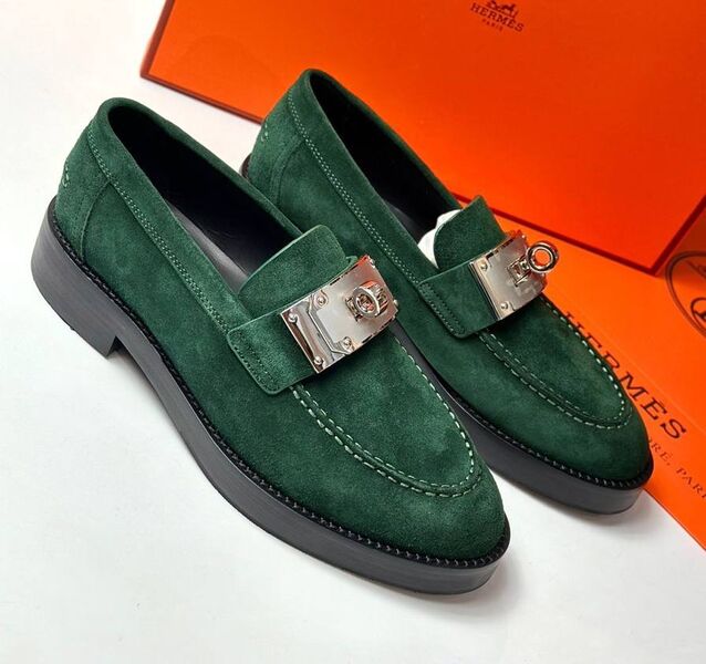 Лоферы Hermès женский замша болотный 149003