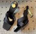 Шлепки Saint Laurent женский текстиль черный 182784-1