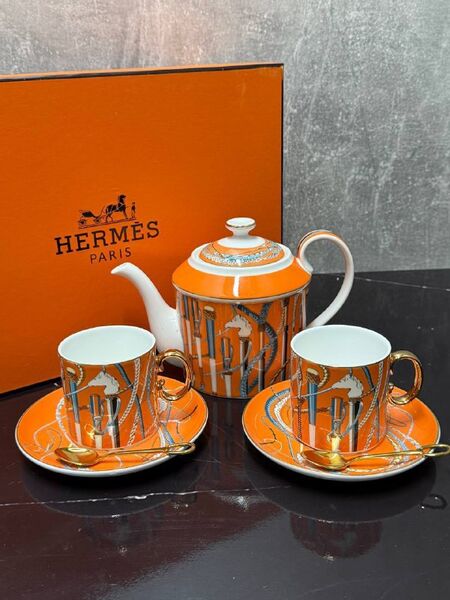 Чайный набор Hermès фарфор оранжевый t3694003-1