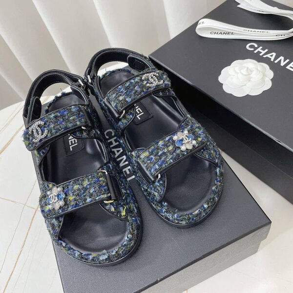 Сандалии Chanel женский текстиль черный 109678-2