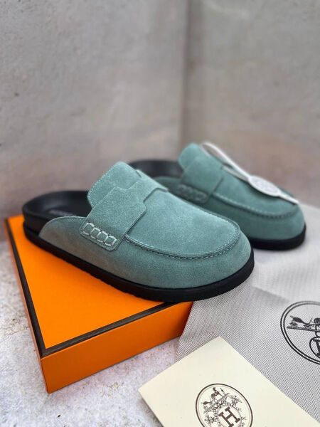 Мюли Hermès женский замша бирюзовый 107631-2