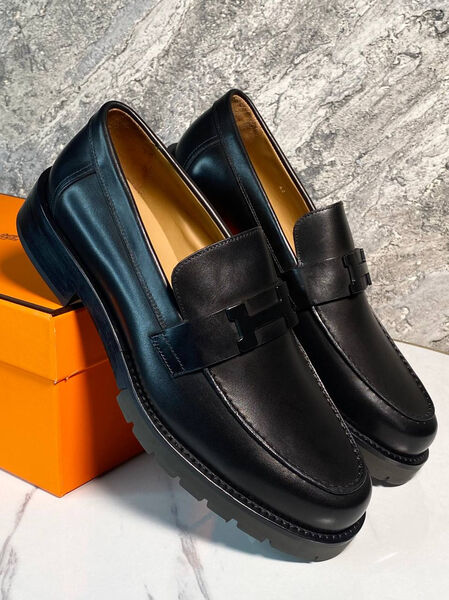 Мужские лоферы Hermès мужской кожа черный 169500-10