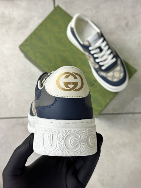 Мужские кеды Gucci мужской кожа графитовый 162455-5