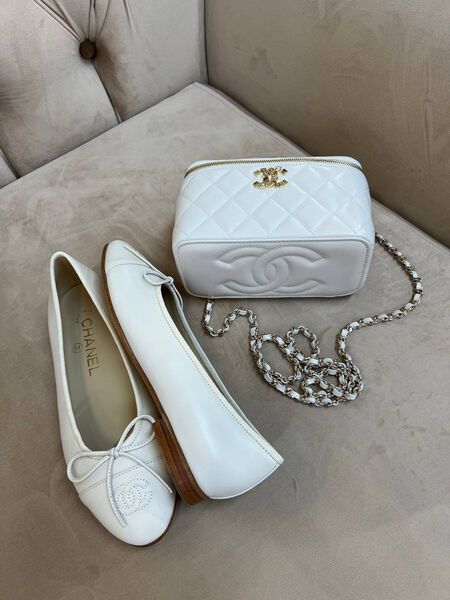 Балетки Chanel женский кожа белый 191326-5