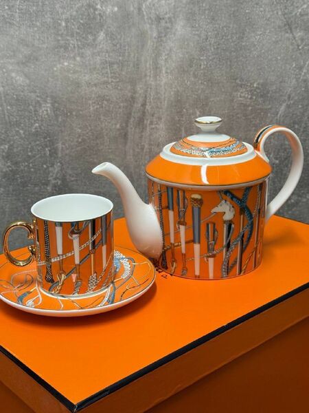 Чайный набор Hermès фарфор оранжевый t3694003-1-6