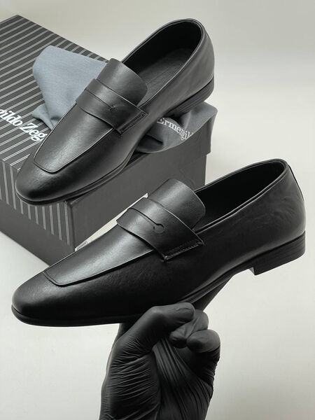 Мужские лоферы Zegna мужской кожа черный 145408-2