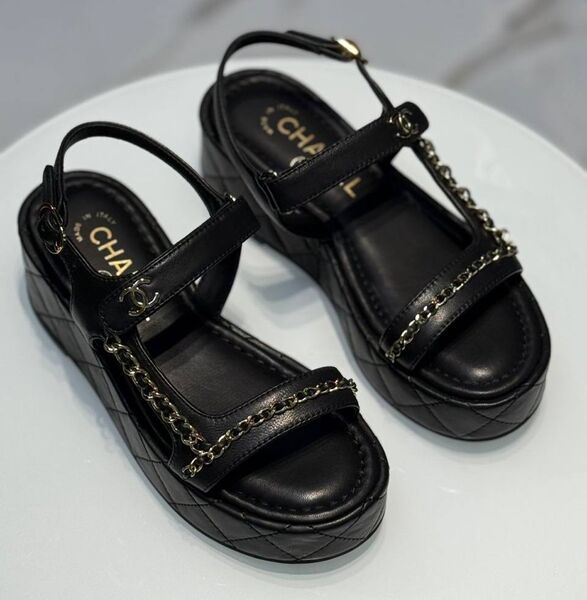 Босоножки Chanel женский кожа черный 189493