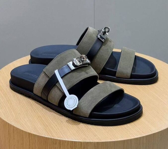 Мужские шлепки Hermès мужской замша графитовый 193715