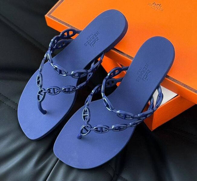 Шлепки Hermès женский кожа синий 148823