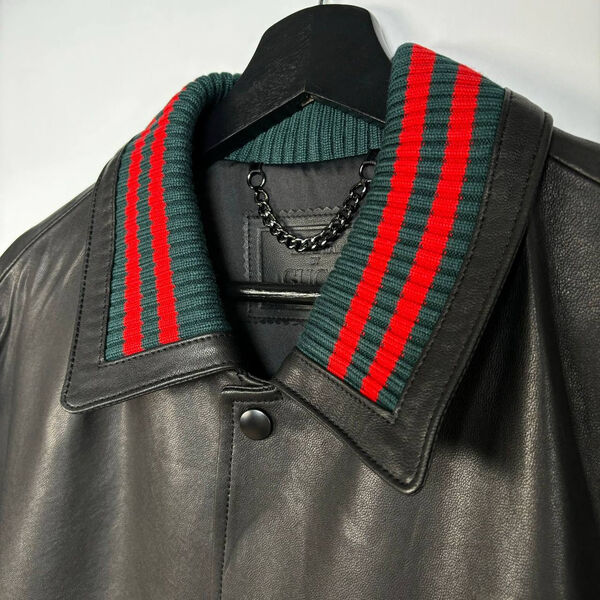 Мужская куртка Gucci мужской кожа черный 160015-2