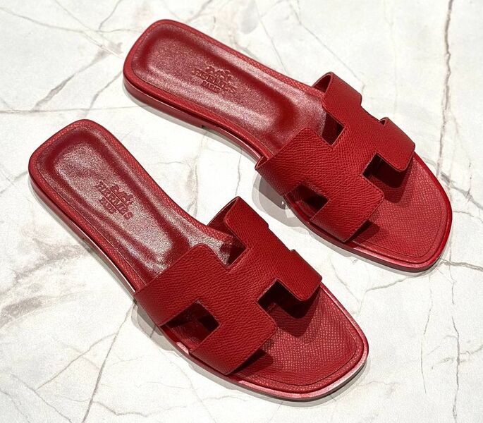 Шлепки Hermès женский кожа бордовый 148484