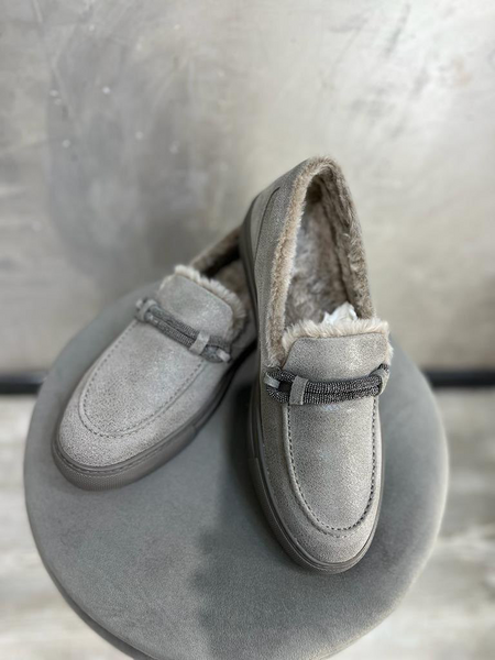 Лоферы Brunello Cucinelli женский замша графитовый 39778-3