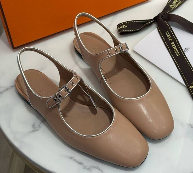 Балетки Hermès женский кожа песочный 181790