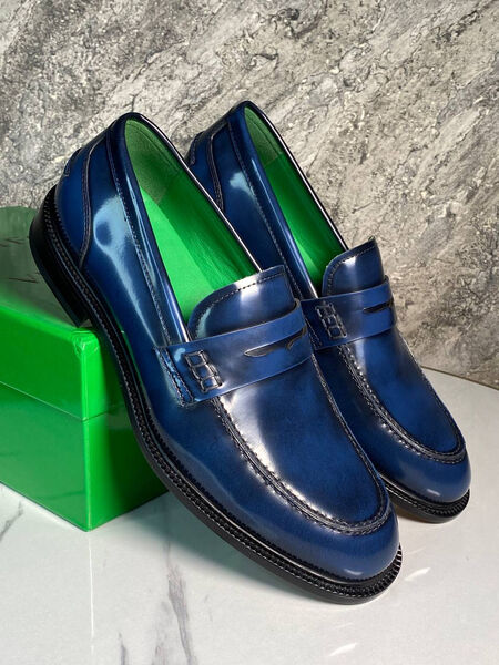 Мужские лоферы Bottega Veneta мужской кожа синий 170946-8
