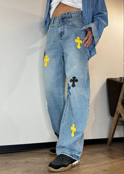 Джинсы Chrome Hearts женский джинса бирюзовый 186501