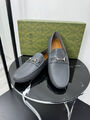 Мужские мокасины Gucci мужской кожа графитовый 195739-2