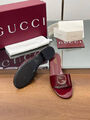 Шлепки Gucci женский кожа бордовый 180127-3