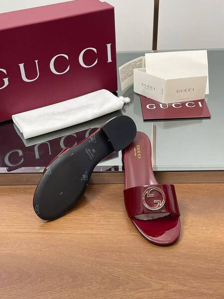 Шлепки Gucci женский кожа бордовый 180127-3