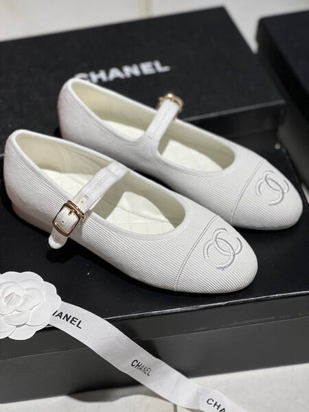 Балетки Chanel женский вельвет белый 132190-5