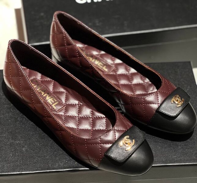Балетки Chanel женский кожа бордовый 158415