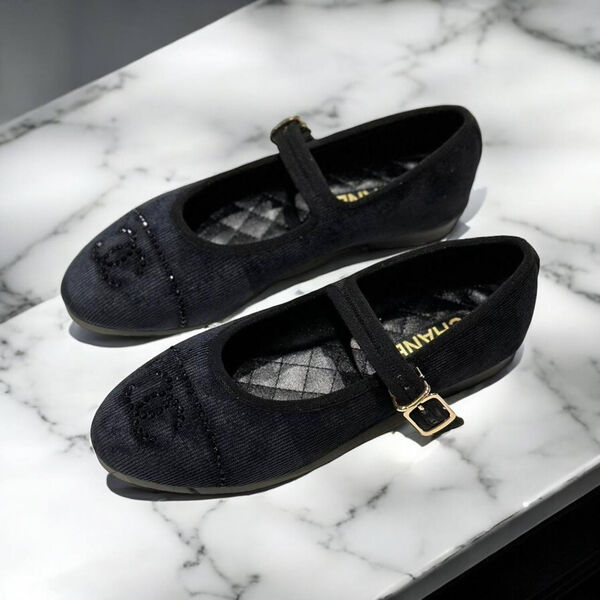 Балетки Chanel женский вельвет черный 156312-2