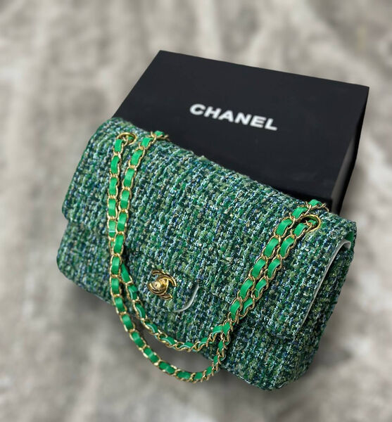 Сумка Chanel 2.55 женский твид болотный 129077-2