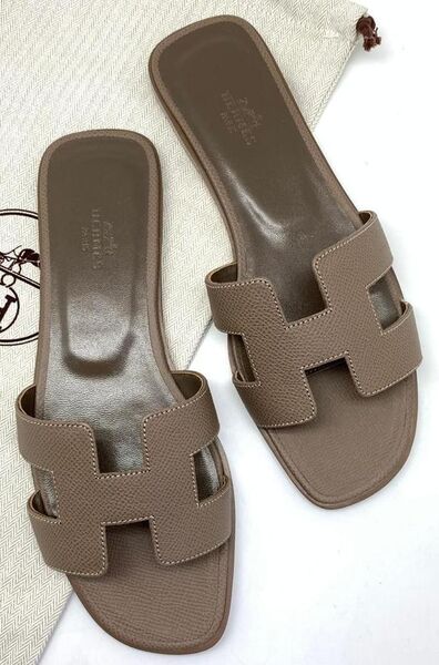 Шлепки Hermès женский кожа графитовый 89124