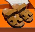Шлепки Hermès женский замша темно-бежевый 154855