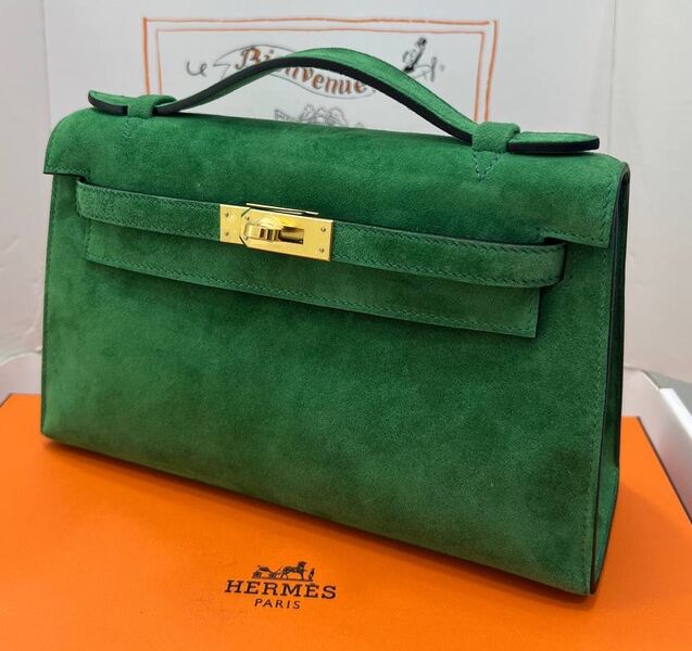 Сумка Hermèskelly Pochette женский замша болотный 155752