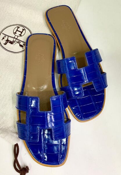 Шлепки Hermès женский кожа синий 89245