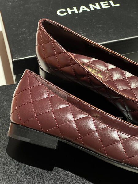 Балетки Chanel женский кожа бордовый 158415-3