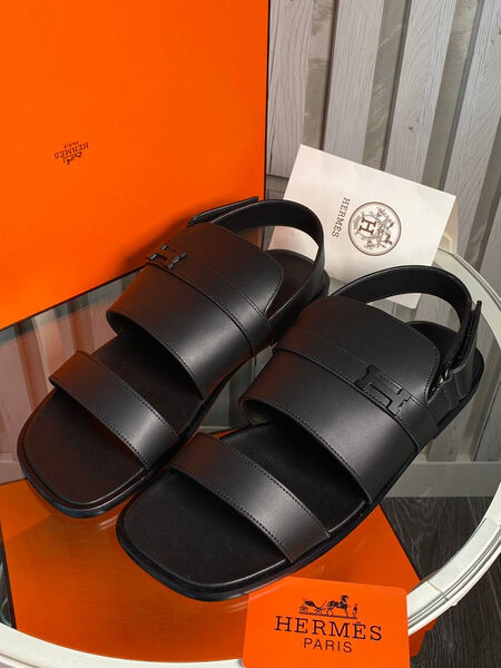 Мужские сандалии Hermès мужской кожа черный 152007-3