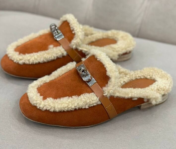 Мюли Hermès женский замша бежевый 128298