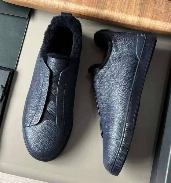 Мужские кеды Zegna мужской кожа синий 165928