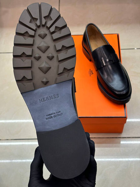 Мужские лоферы Hermès мужской кожа черный 169500-5