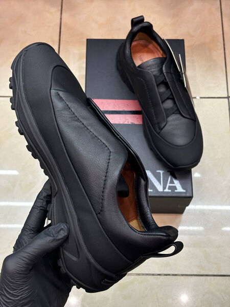 Мужские кроссовки Zegna мужской кожа черный 169130-8