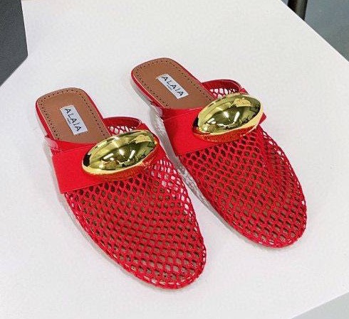 Шлепки Alaïa женский кожа бордовый 155386