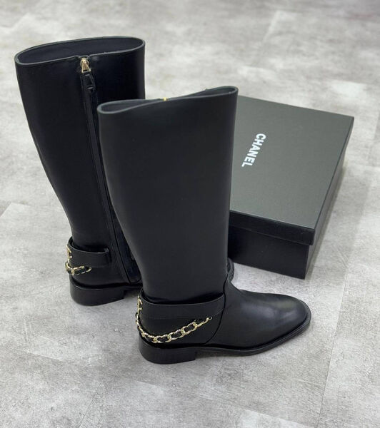 Сапоги Chanel женский кожа черный 162880-6