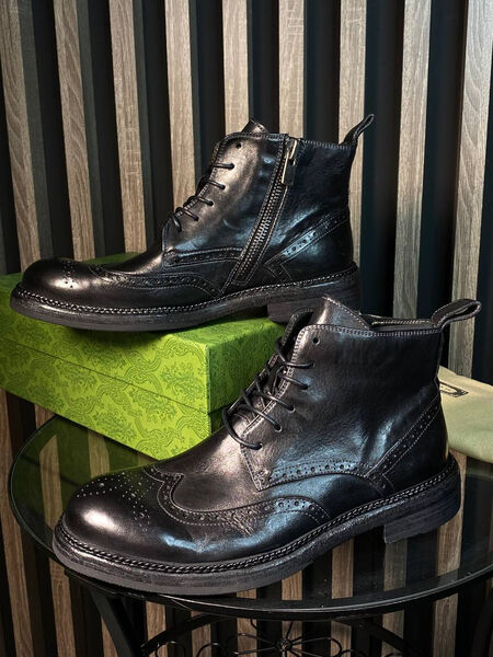 Мужские ботинки Gucci мужской кожа черный 131306-3