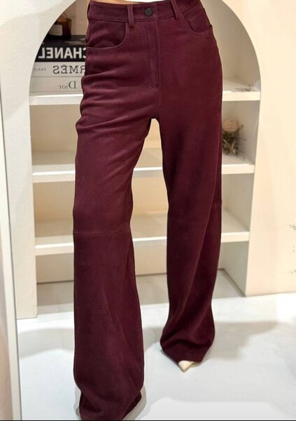 Брюки Saint Laurent женский кожа chèvre винный 167697