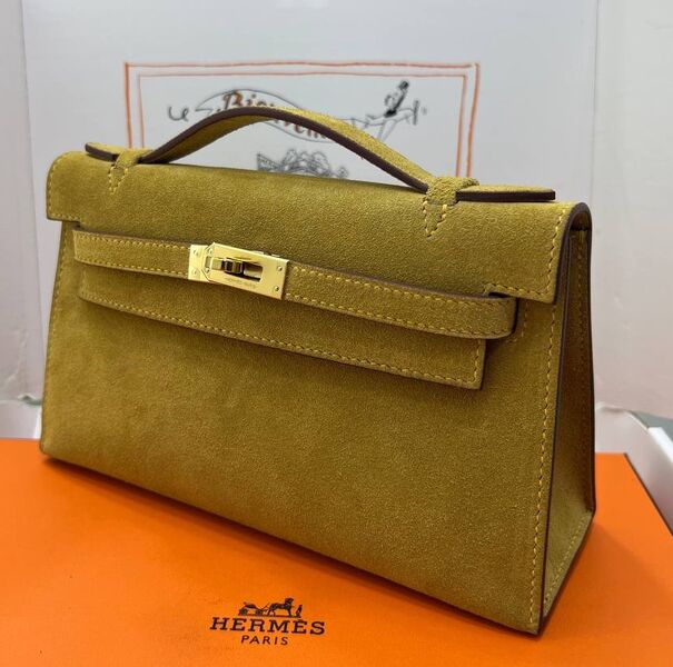 Сумка Hermèskelly Pochette женский замша горчичный 155737
