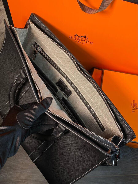Мужской портфель Hermès мужской кожа черный 132082-9