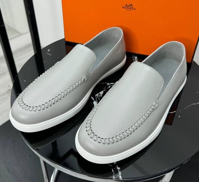 Мужские лоферы Hermès мужской кожа графитовый 193025